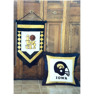 VTG Iowa Hawkeyes Quilt PATTERN Sewing Jane Crawford #2 Banner Pillow Ball NCAA